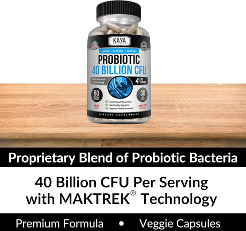Kaya Naturals Probiotic 40 Billion CFU | Probiotics for Women, Probiotics for Men and Adults, Natural | Gut Health & Immune Support Supplement | P...