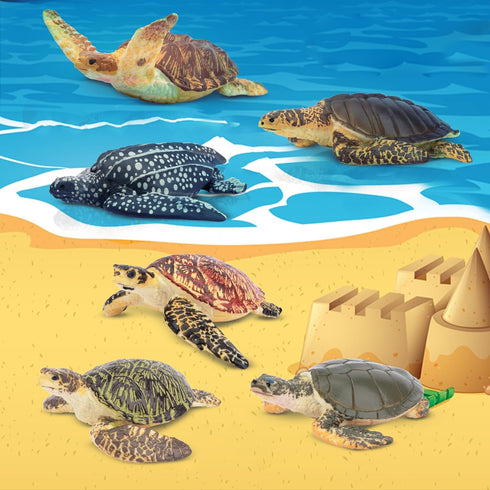 Toymany 6PCS Realistic Sea Turtle Figurines, Plastic Ocean Sea Animals Figures Set includes of Turtles, Educational Toy Cake Toppers Christmas Bir...
