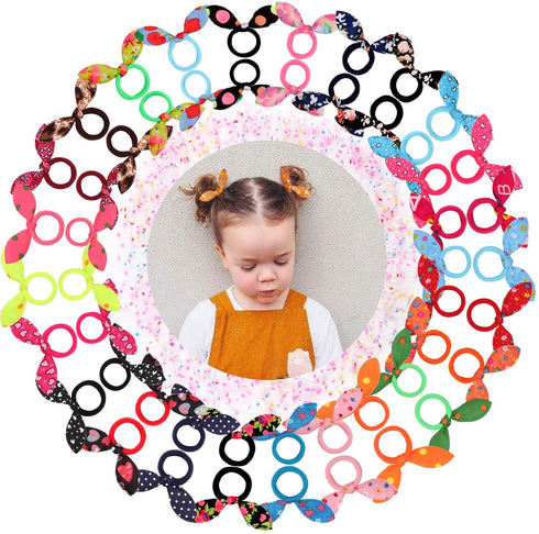 50pcs Children Hair Ties+200pcs Rubber Bands, Cute Toddler Rabbit Ear Hair Ties, Seamless No Crease Elastic Cotton Bows Ponytail Holders Hair Acce...
