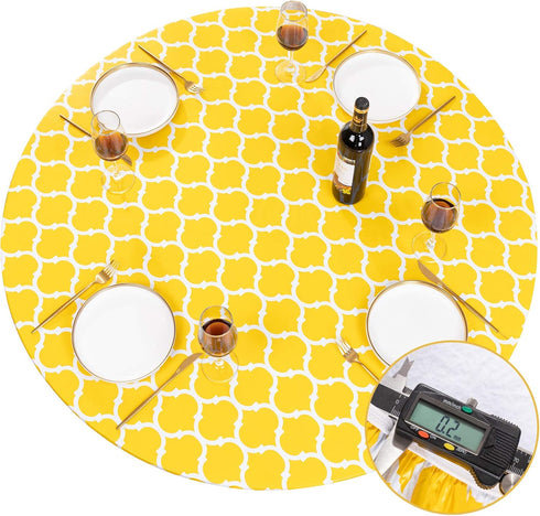 UMINEUX Round Fitted Vinyl Tablecloth with Elastic Edged & Flannel Backing, Waterproof, Round Table Cover for Indoor Outdoor Patio Use - Fits Tabl...