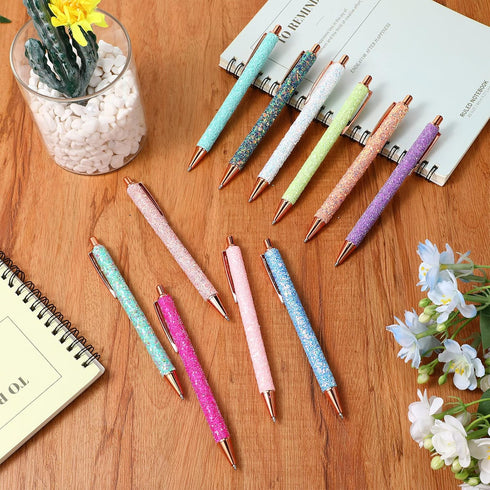11 Pcs Fancy Pens for Women Glitter Pretty Cute Pens Sparkly Retractable Pens Black Ink Medium Point 1.0 mm Cool Journaling Pens for Women Girls(S...