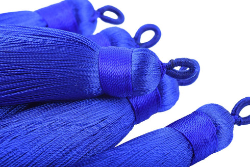 KONMAY 10pcs 3.4''(8.5cm) Handmade Imitation Silk Tassels with Hanging Loop for Jewelry Making (Royal Blue)...