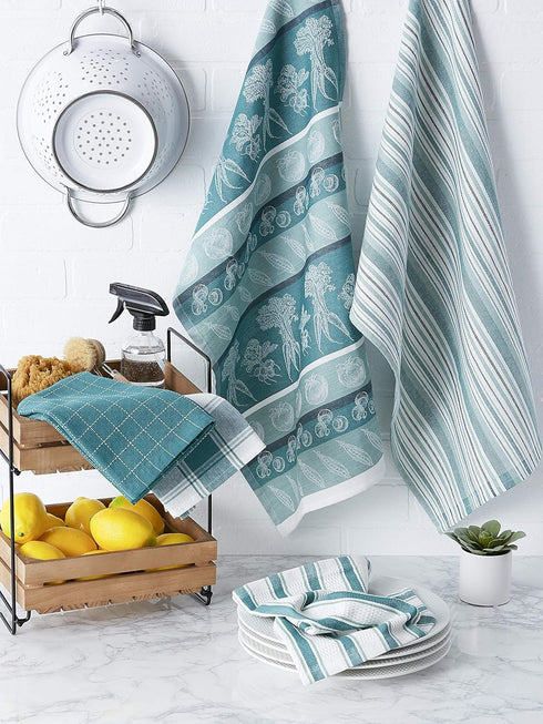 DII Assorted Pattern Kitchen Dishtowels and Dishcloth Set of 5, North Sea...