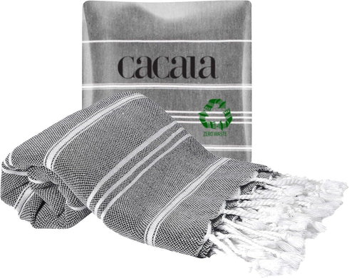 Cacala 100% Turkish Cotton Kitchen Tea Towels, Highly Absorbent Luxury Soft Quick Drying Dish Towel with Hanging Loop for Gym, Yoga, Bath, Sports,...