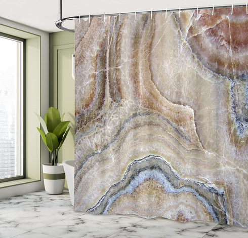 Ambesonne Marble Print Shower Curtain, Surreal Onyx Stone Surface Pattern Pale Blue Details Picture, Cloth Fabric Bathroom Decor Set with Hooks, 6...