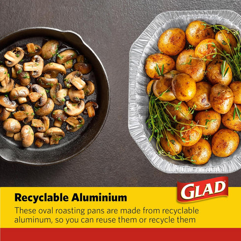 Glad Oval Roaster Pans, 2ct | 2 Count Foil Roasting Pans | Foil Baking Pan Disposable | Oval Aluminum Pan for Baking, Roasting, Reheating | Heavy ...