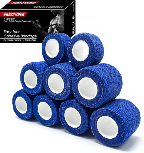 9 Rolls Self Adhesive Wrap Athletic Tape Gauze, Breathable Elastic Cohesive Bandage for Sports Injury & Pet (7 Pcs 2" x 5 Yards + 2 Pcs 1" X 5 Yar...