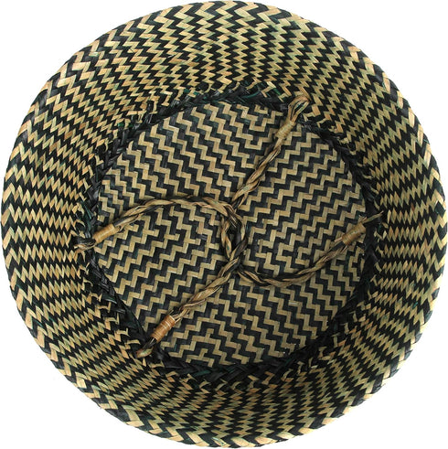 Woven Seagrass Belly Basket for Storage Plant Pot Basket and Laundry, Picnic and Grocery Basket (Medium, black strips)...