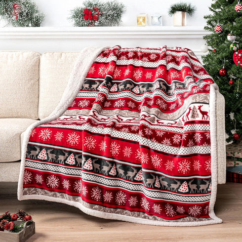 PAVILIA Premium Christmas Sherpa Throw Blanket | Christmas Decoration Reindeers, Fleece, Plush, Warm, Cozy Reversible Microfiber Holiday Blanket 5...