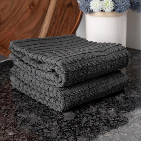 Ritz Royale Collection 100% Combed Terry Cotton, Highly Absorbent, Oversized, Kitchen Towel Set, 28" x 18", 2-Pack, Solid Graphite...