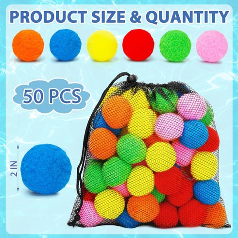 50 PCS Reusable Water Balloon, Water Balls Splash Balls Water Soaker Balls Bulk with Bag Soft Cotton Beach Balls Pool Water Toys Kids Adult Outdoo...