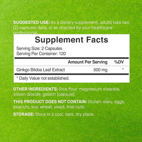 DEAL SUPPLEMENT Ginkgo Biloba 500mg Per Serving, 240 Capsules, 4 Month Supply – Grown in Northern Asia – Extra Strength, Promotes Brain Function...