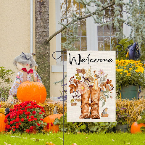 Welcome Boots Garden Flag Vertical Double Sided Flower Bird Autumn Fall Yard Outdoor Decor 12.5 x 18 Inches(Welcome Boots)...