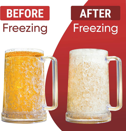 Double Walled Beer Mug For Freezer, Clear Plastic Beer Mug Frozen Cup 16 oz with Handle...
