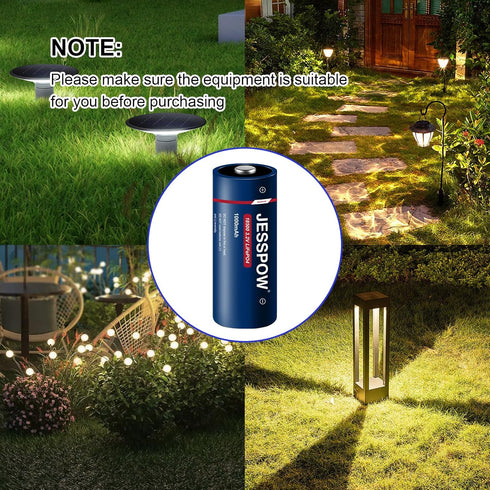 18500 Rechargeable Solar Battery 3.2 Volt, LiFePO4 Lithium 3.2v 1000mAh Batteries for Outdoor Garden Solar Lights,Flashlight, Home Devices 2 Pack...