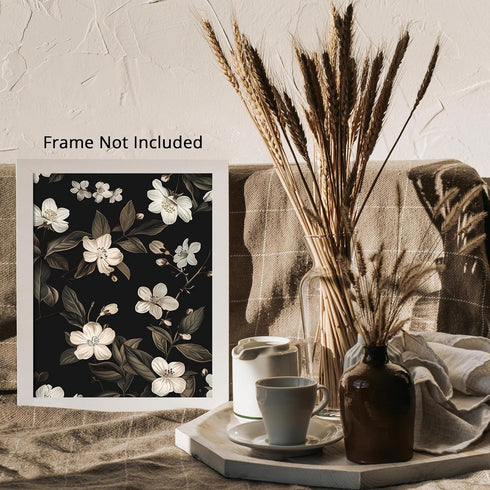 Posterizer 1 pcs-dainty wild white flowers with black background-Floral & Botanical Art-Abstract & Modern Art-Decor for Home & Office- UNFRAMED Wa...