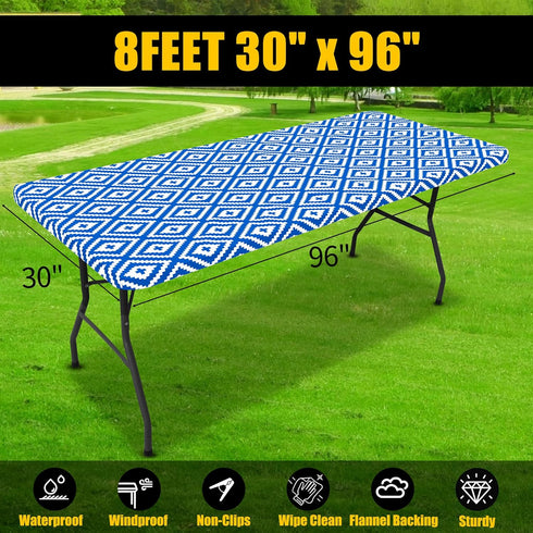 smiry Rectangle Picnic Table Cloth, Waterproof Elastic Fitted Outdoor Tablecloths for 8 Foot Tables, Wipeable Flannel Backed Vinyl Table Cover for...