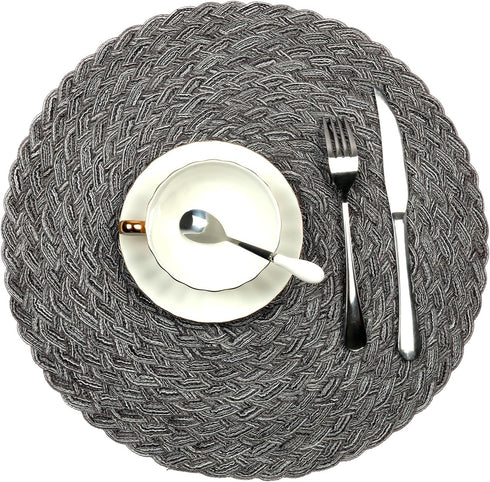 Topotdor Round Placemats Heat-Resistant Stain Resistant Anti-Skid Washable Polyproplene Table Mats Placemats (Braided-Gray, Set of 4)...