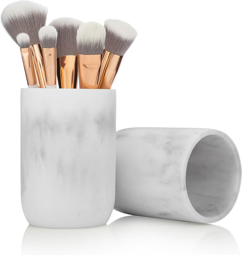 Essentra Home Blanc Collection White Bathroom Tumbler Cup for Vanity Countertops, Also Great As Pencil Pen Holder and Makeup Brush Holder...