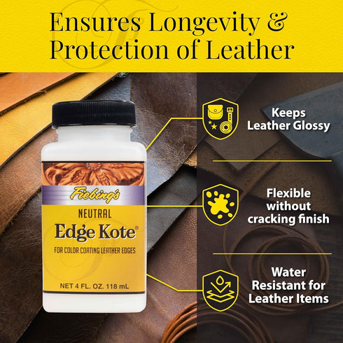 Fiebing's Edge Kote (4oz, Neutral) - Leather Edge Paint for Shoes, Furniture, Purses, Couches, Belts - Flexible, Water Resistant, Semi Gloss Color...