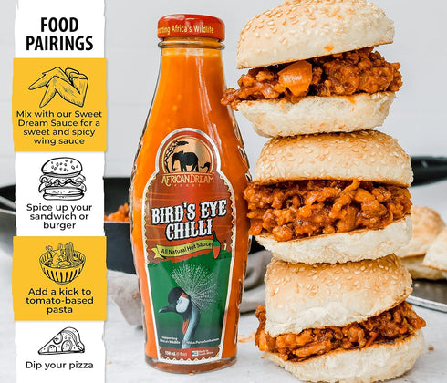 Bird's Eye Chilli Hot Sauce by African Dream Foods | All-Natural Thick and Chunky Chilis with Seeds| Made in Africa | 5 fl oz Glass Bottle...