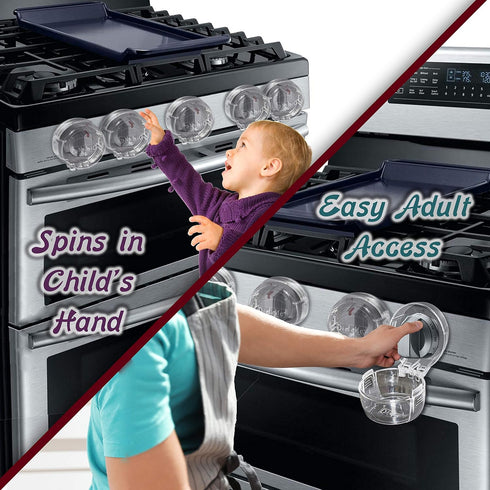 6 Pack Clear Stove Knob Safety Covers - Protect Little Kids with A Child Proof Lock for Oven/Stove Top/Gas Range - Baby/Toddler Kitchen Safety Gua...
