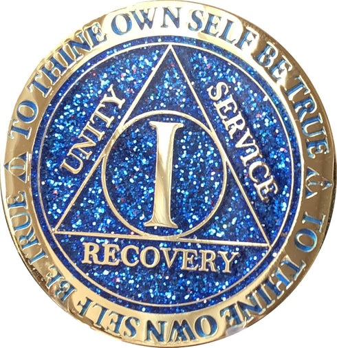 1 Year AA Medallion Reflex Blue Glitter Gold Plated Color Chip...