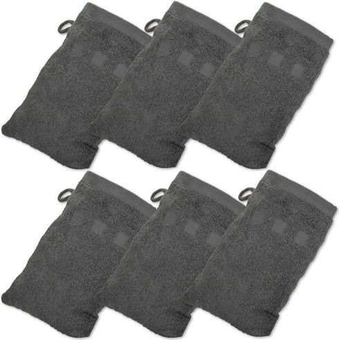 Made Easy Kit Bath Mitts - Pack of 6 - (6" x 9") European Style Washcloth with Loop (Charcoal, 6 x 9 inches)...