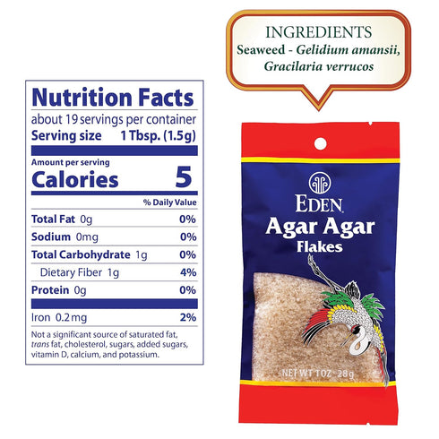 Eden Agar Agar Flakes, A Traditional Odorless, Tasteless Seaweed Gelatin Substitute, Kanten, Japanese, Vegan, 1 oz...