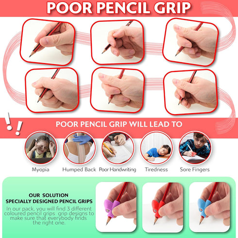Stylo Pack of 3 Pencil Grips for Kids Handwriting Perfect Pencil Holders for Kids Home Schooling and Preschool Writing Tools for Kids Assorted Pen...
