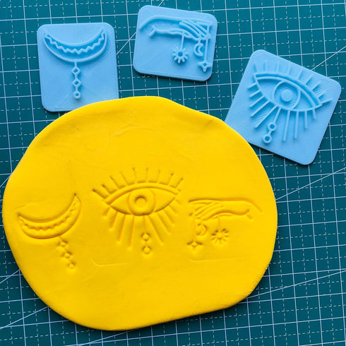 Set of 3 Polymer Clay Boho Stamps Bohemian Embossing Clay Stamp...