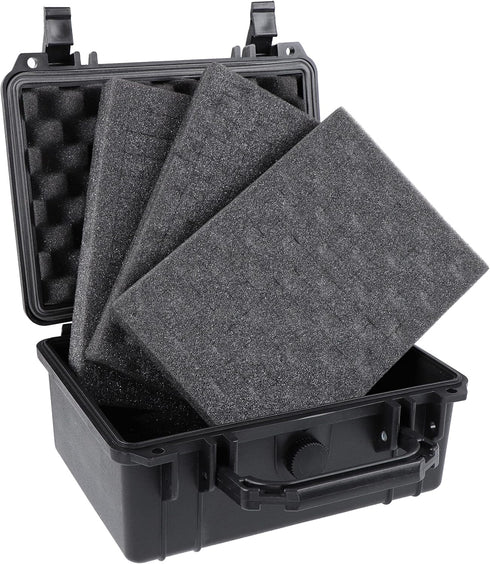 Hard Case with Foam - 9 x 7.5 x 4.3in Hard Shell Waterproof Storage Case with Pluck Padding Protective Latching Suitcase for Rifles, Cameras, Hand...