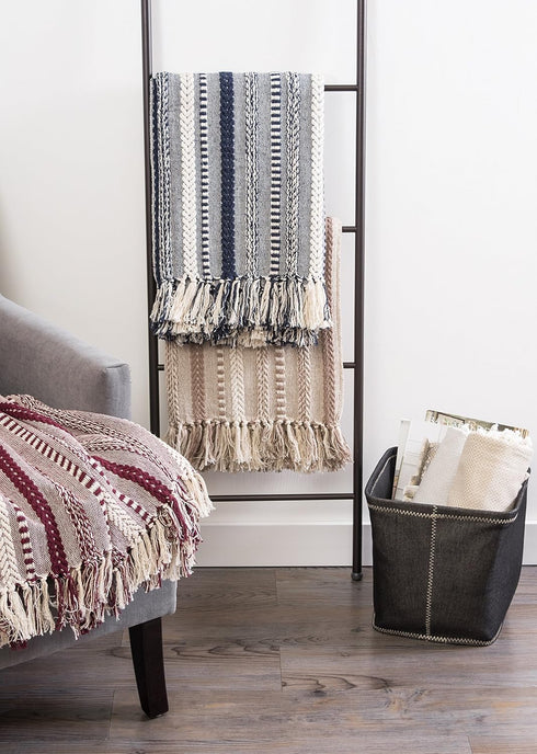 DII Braided Striped Decorative Throw Blanket, 50x60, BlackBerry...