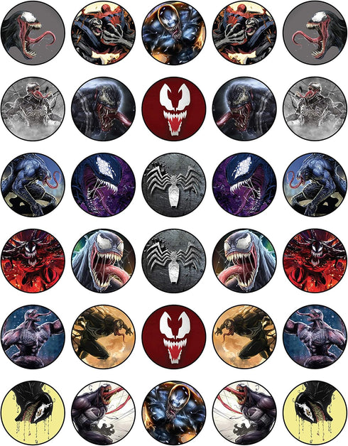 "30 Edible Cupcake Toppers with Dark Hero-Inspired Designs | Uncut Wafer Sheet Cake Decorations"...