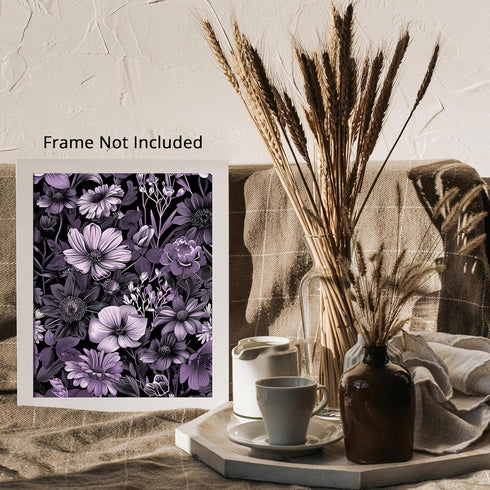 Posterizer 1 pcs-black background and purple flowers-chic wall art-Floral & Botanical Art-Abstract & Modern Art-Decor for Home & Office- UNFRAMED ...