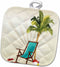 3D Rose One Palm Tree with A Beach Lounge Chair and Flip Flops Design Pot Holder, 8 x 8...