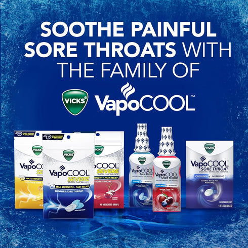 Vicks VapoCool Severe Medicated Sore Throat Drops, Max Strength Menthol, Soothes Sore Throat Pain, Winterfrost Flavor, 45ct...