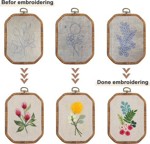 Maydear 3 Pack Embroidery Starter Kit with Pattern, Stamped Cross Stitch Kits for Beginners Adults with Embroidery Hoop and Instructions, Hand Emb...
