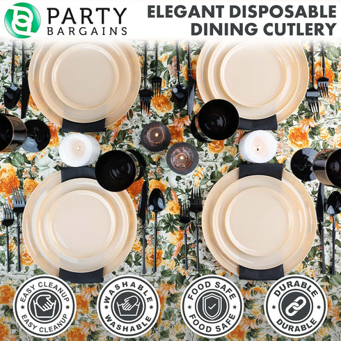 Party Bargains Disposable Plastic Black Cutlery Set, Infinity Modern Design Utensils, 40 Pack: 16 Forks, 8 Knives, 16 Spoons...