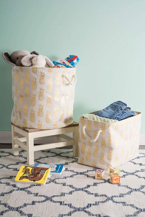 DII Polyester Storage Bin, Gold Metallic Collection Collapsible with Handles, Medium, Pineapple...