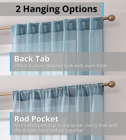 HLC.ME Lauren Semi Sheer Light Filtering Transparent Pocket Top & Back Tab Lightweight Floor Length Window Curtains Drapery Panels Bedroom & Livin...