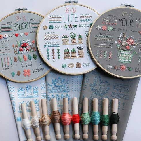 ETSPIL 3 Sets Embroidery kit for Beginners Adults?Learn 33 Different Stitches DIY Kits ?includes Stamped Flower Pattern, Hoop, Color Threads,Tools...