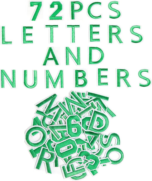 72 PCS Iron on Letters Numbers Patches, Embroidered Patches Letters A-Z Numbers 0-9 Applique for Clothes, Dress, Hat, Jeans, DIY Accessories, Gree...
