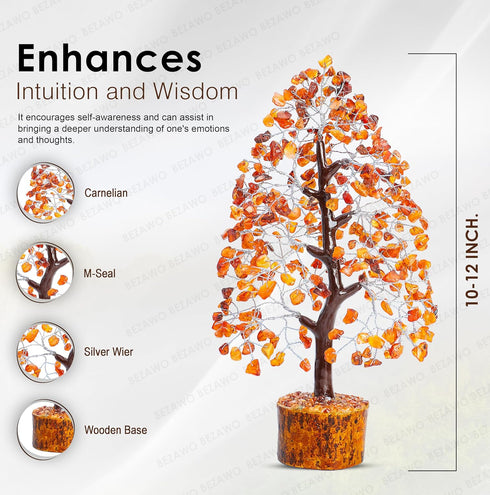 Carnelian Chakra Tree of Life - Crystal for Positive Energy, Handmade Gemstone Feng Shui Decor, Good Luck Money Tree Bonsai - Orange Healing Cryst...