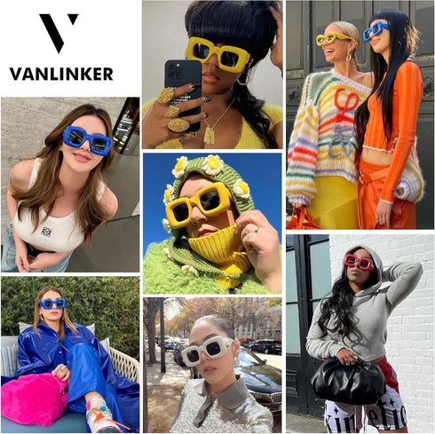 VANLINKER Cute Square Inflated Sunglasses for Women Men Trendy Chunky Glasses Retro Thick Frame Funny Mask Shades VL9733...