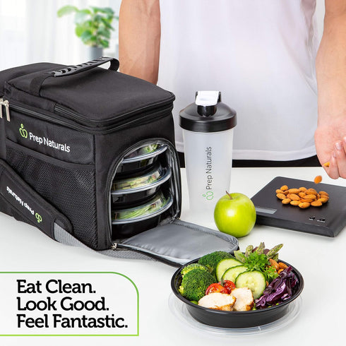 PrepNaturals Reusable Plastic Containers with Lids, 10 Pack, Black, Meal Prep Bowls, Lunch Containers, BPA, PVC and Phthalate Free, Microwave and ...