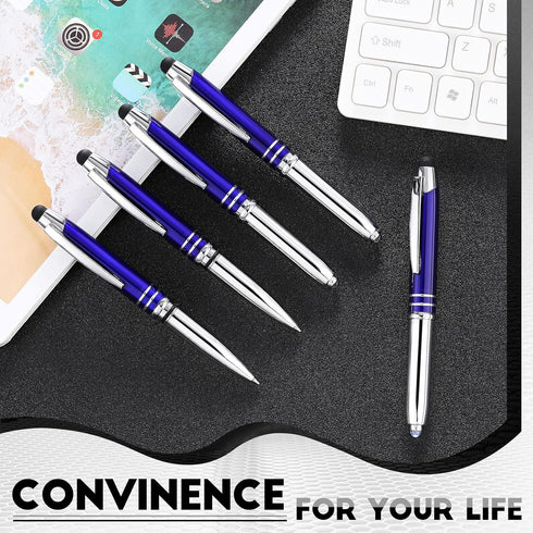 5 Pieces Stylus Pen for Touchscreen Devices Multi-function Capacitive Pen with LED Flashlight Writing Pens with Ballpoint 3 in 1 Metallic Pens Inv...