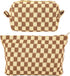 2Pcs Makeup Bag For Women - Large Checkered Knitted Cosmetic Bags&Small Makeup Pouch Aesthetic Design Travel Toiletry Bag Skincare Bag Car Storage...