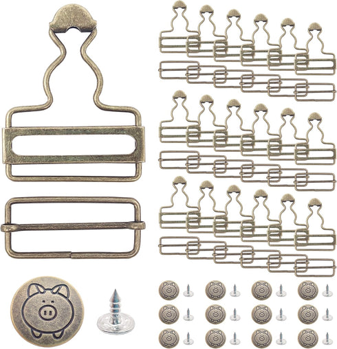 20 Sets Overall Suspender Buckle Replacement, 1.5 inch Tri-Glide Overall Buckles with 40 Sets Copper Buttons for Bib Pants, Trousers, Jeans...
