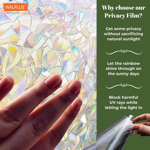 Window Privacy Film Rainbow Window Clings Removable Stained Glass Window Film Static Sun Blocker Heat Control Non Adhesive Living Room Nursery Roo...